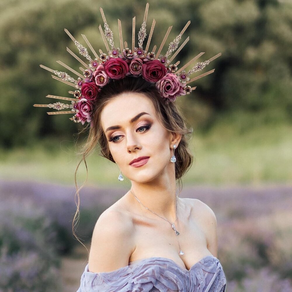 Renfaire Flower Halo Crown Handmade Fantasy Cosplay Wedding Fairy Goddess - Picture 3 of 7